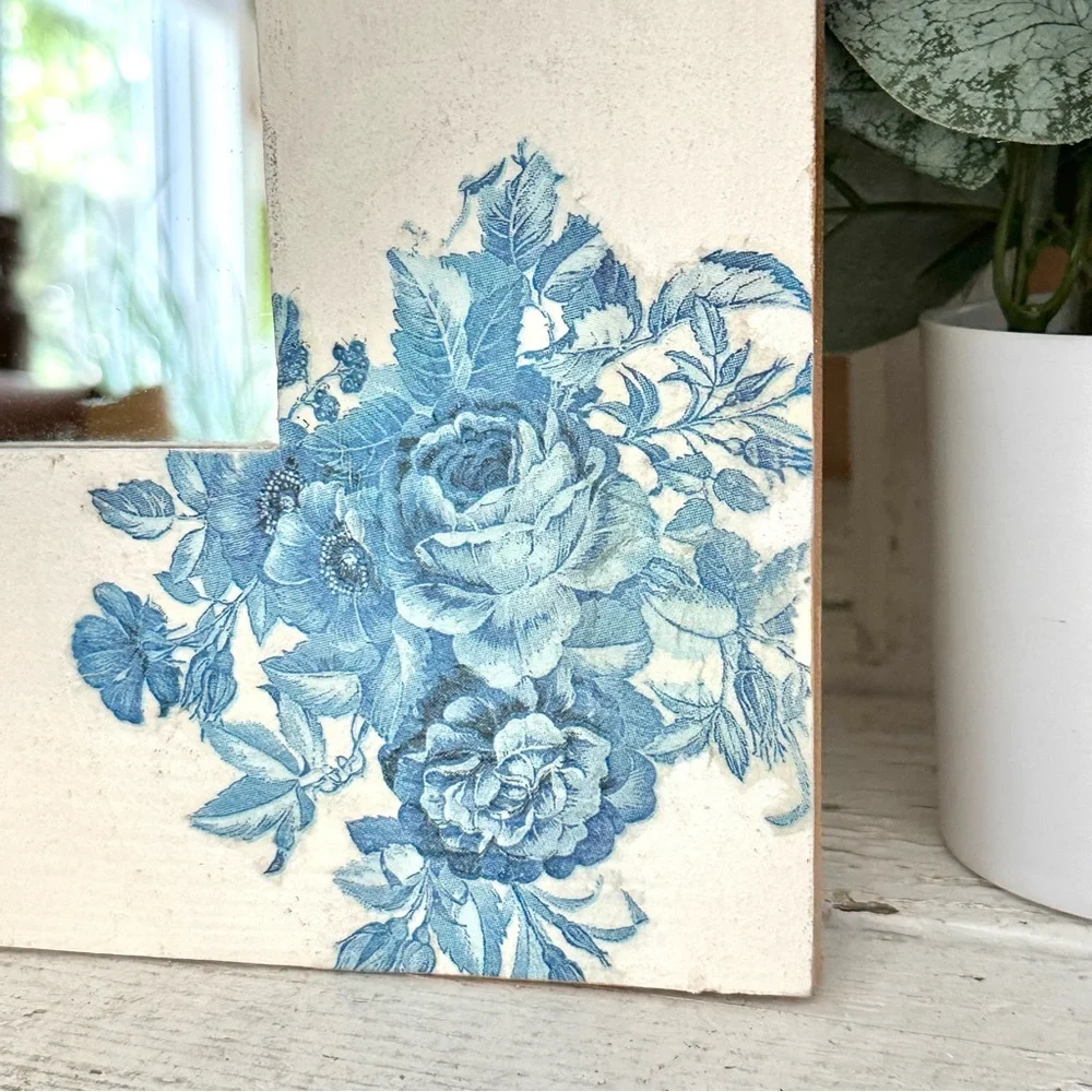 Blue Floral Square Wall Mirror